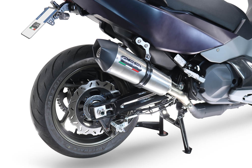 Scarico compatibile con Sym Maxsym TL 508 2021-2024, GP Evo4 Titanium, Scarico omologato, silenziatore con db killer estraibile e raccordo specifico