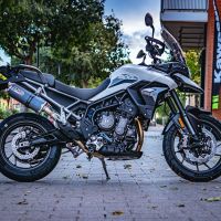 Scarico compatibile con Triumph Tiger 900 2020-2024, Dual Poppy, Scarico omologato, silenziatore con db killer estraibile e raccordo specifico