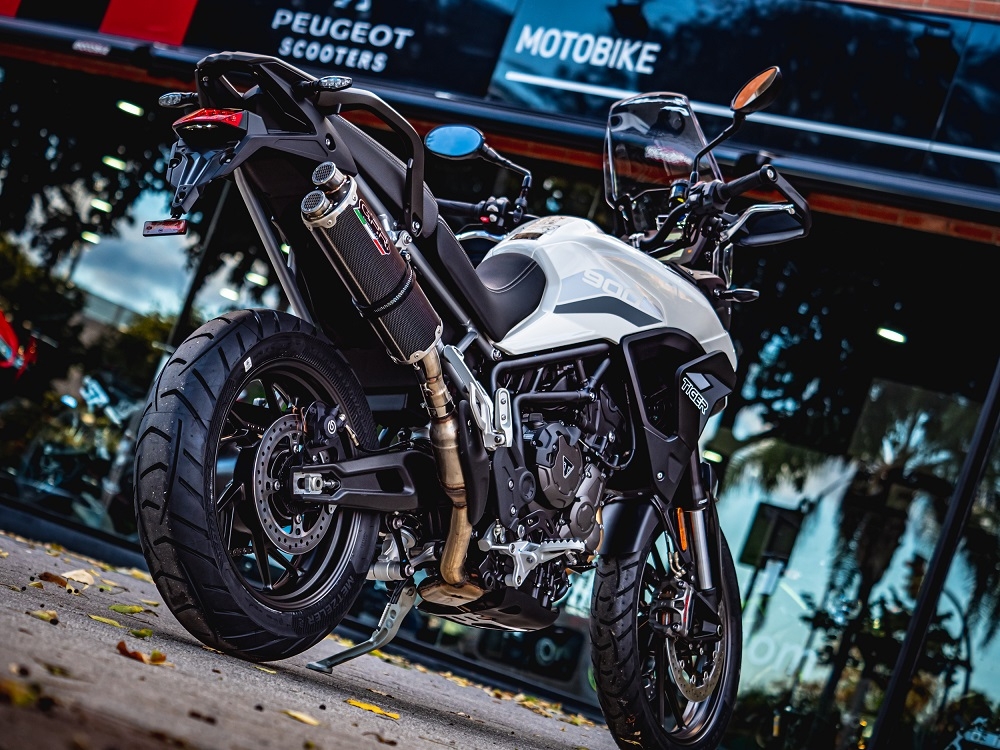 Exhaust compatible with Triumph Tiger 900 2020-2023, Dual Poppy, Homologated legal slip-on exhaust including removable db killer and link pipe 