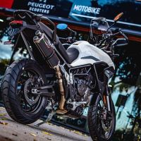 Scarico compatibile con Triumph Tiger 850 2023-2024, Dual Poppy, Scarico omologato, silenziatore con db killer estraibile e raccordo specifico