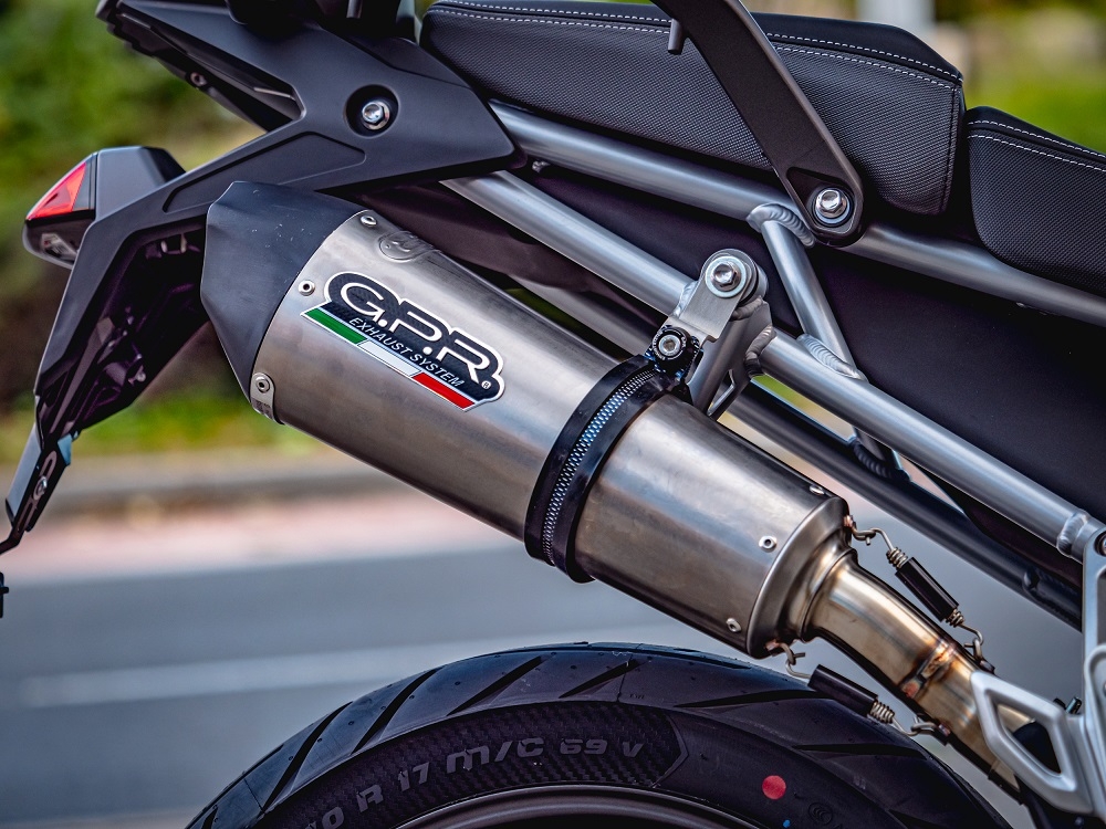 Scarico compatibile con Triumph Tiger 900 2020-2023, GP Evo4 Titanium, Scarico omologato, silenziatore con db killer estraibile e raccordo specifico