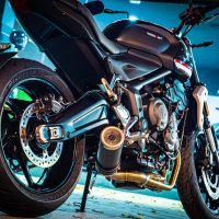 Scarico compatibile con Triumph Trident 660 2021-2024, M3 Black Titanium, Scarico completo racing, fornito con db killer estraibile e collettore, non conforme per uso stradale