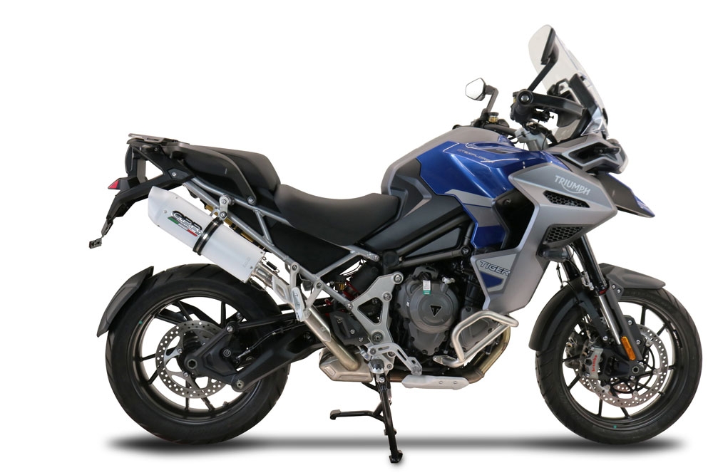 Scarico compatibile con Triumph Tiger 1200 Gt - Rally 2022-2024, Albus Evo4, Scarico omologato, silenziatore con db killer estraibile e raccordo specifico