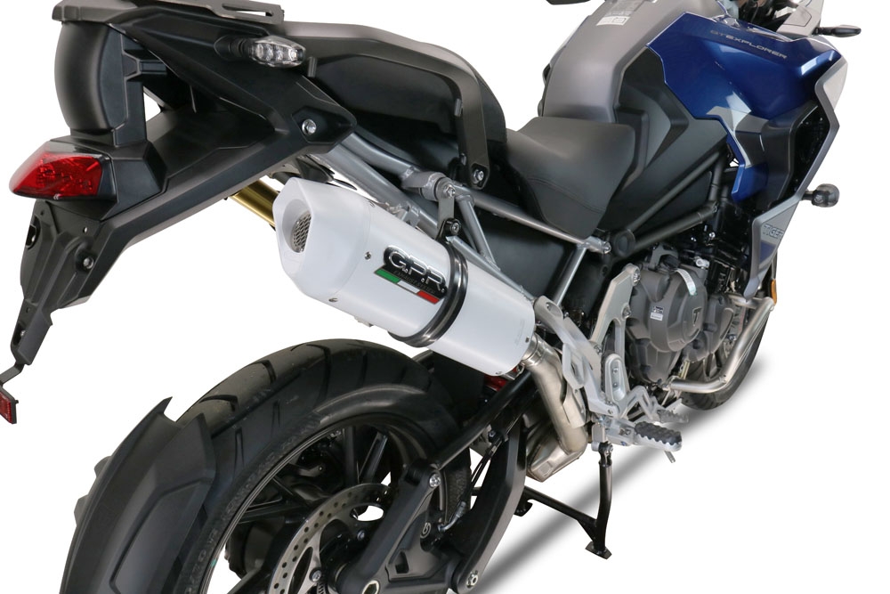 Scarico compatibile con Triumph Tiger 1200 Gt - Rally 2022-2024, Albus Evo4, Scarico omologato, silenziatore con db killer estraibile e raccordo specifico