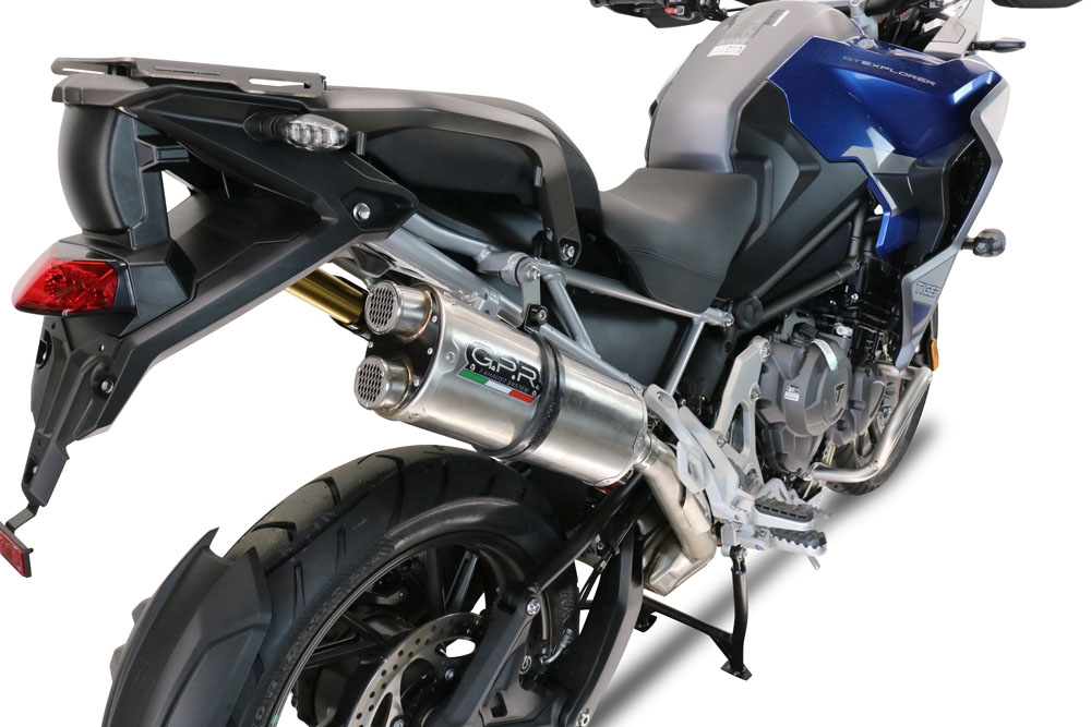 Exhaust system compatible with Triumph Tiger 1200 Gt - Rally 2022-2024, Dual Inox, Homologated legal slip-on exhaust including removable db killer and link pipe 