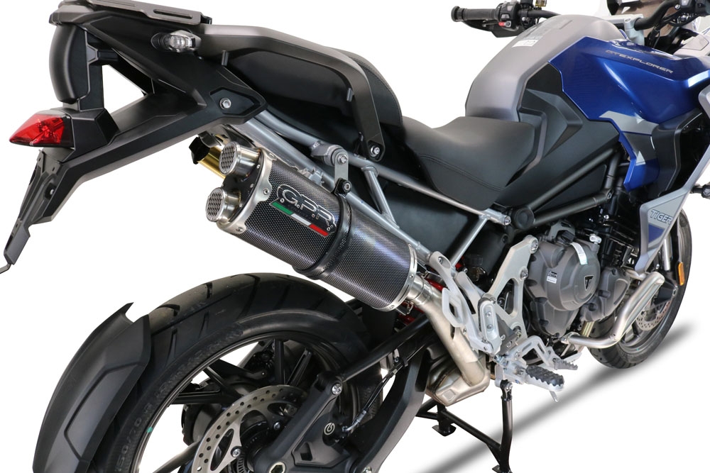 Exhaust system compatible with Triumph Tiger 1200 Gt - Rally 2022-2024, Dual Poppy, Homologated legal slip-on exhaust including removable db killer and link pipe 