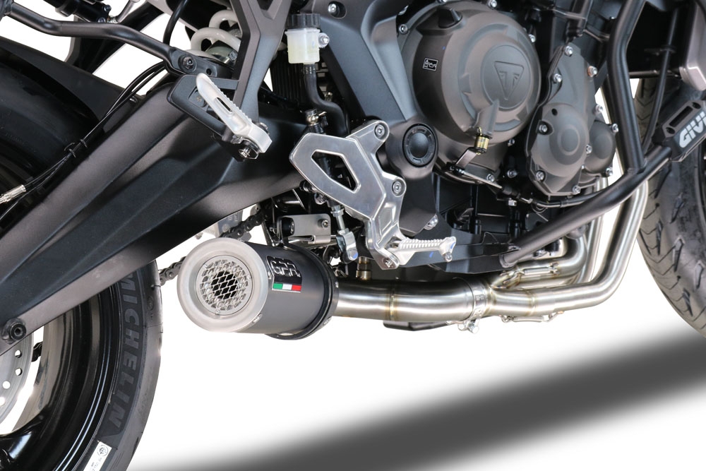 Scarico compatibile con Triumph Tiger Sport 660 2022-2024, M3 Black Titanium, Scarico completo racing, fornito con db killer estraibile e collettore, non conforme per uso stradale