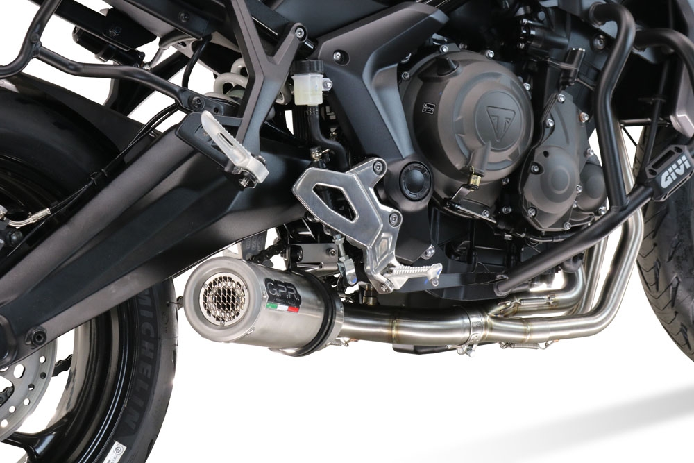 Scarico compatibile con Triumph Tiger Sport 660 2022-2024, M3 Inox , Scarico completo racing, fornito con db killer estraibile e collettore, non conforme per uso stradale
