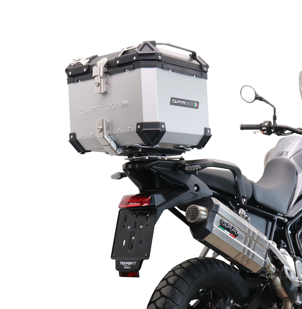 TOP CASE - BAULETTO GPR TECH COMPATABILE CON Triumph Tiger 850 Sport 2020/2024 e5 GPR TECH BAULETTO TOP CASE ALPI-TECH 35 LT. COLORE ARGENTO CON PIASTRA SPECIFICA 