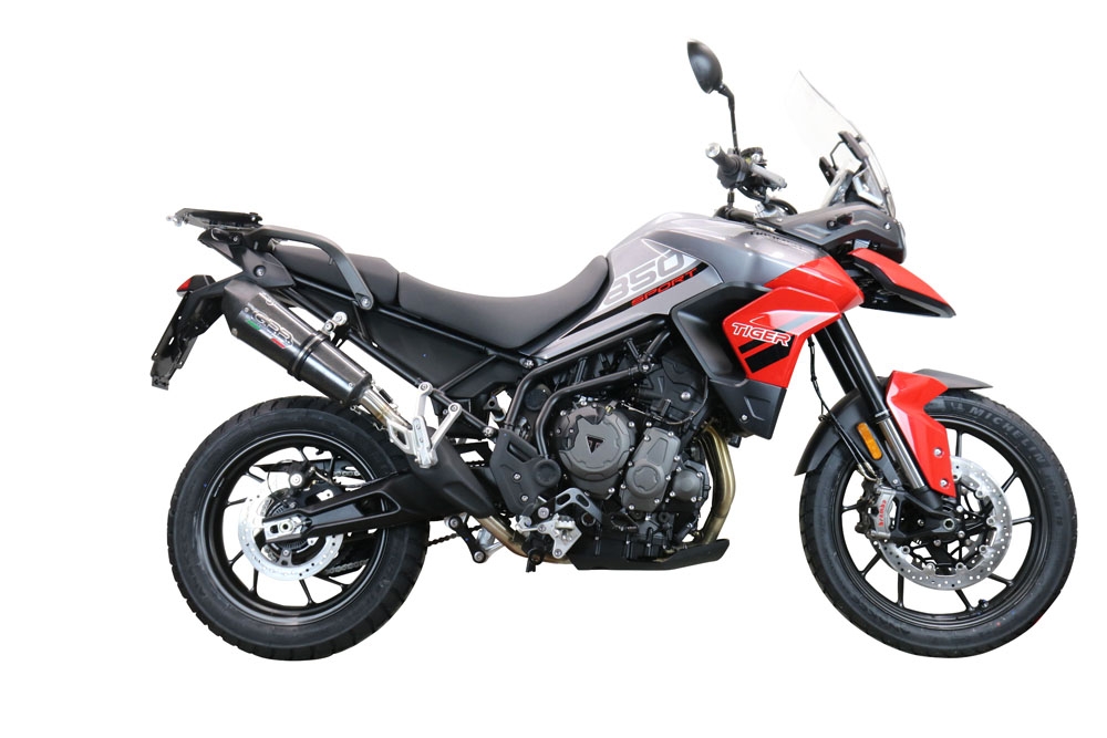 Scarico compatibile con Triumph Tiger 850 2020-2024, GP Evo4 Poppy, Scarico omologato, silenziatore con db killer estraibile e raccordo specifico