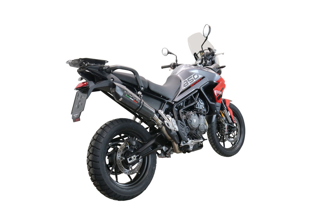 Scarico compatibile con Triumph Tiger 850 2020-2024, GP Evo4 Poppy, Scarico omologato, silenziatore con db killer estraibile e raccordo specifico