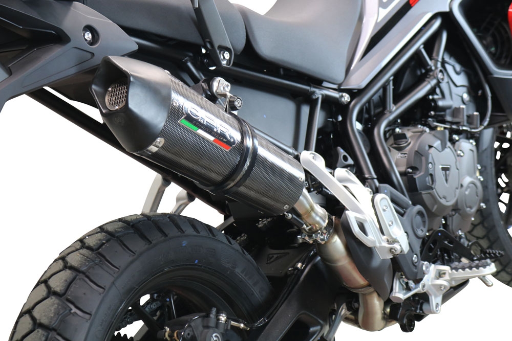 Scarico compatibile con Triumph Tiger 850 2020-2024, GP Evo4 Poppy, Scarico omologato, silenziatore con db killer estraibile e raccordo specifico