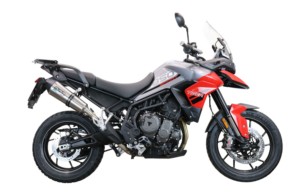 Exhaust compatible with Triumph Tiger 850 2020-2024, GP Evo4 Titanium, Homologated legal slip-on exhaust including removable db killer and link pipe 