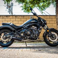 Exhaust system compatible with Kawasaki Vulcan 650 S 2015-2023, M3 Black Titanium, Homologated legal full system exhaust, including removable db killer and catalyst 