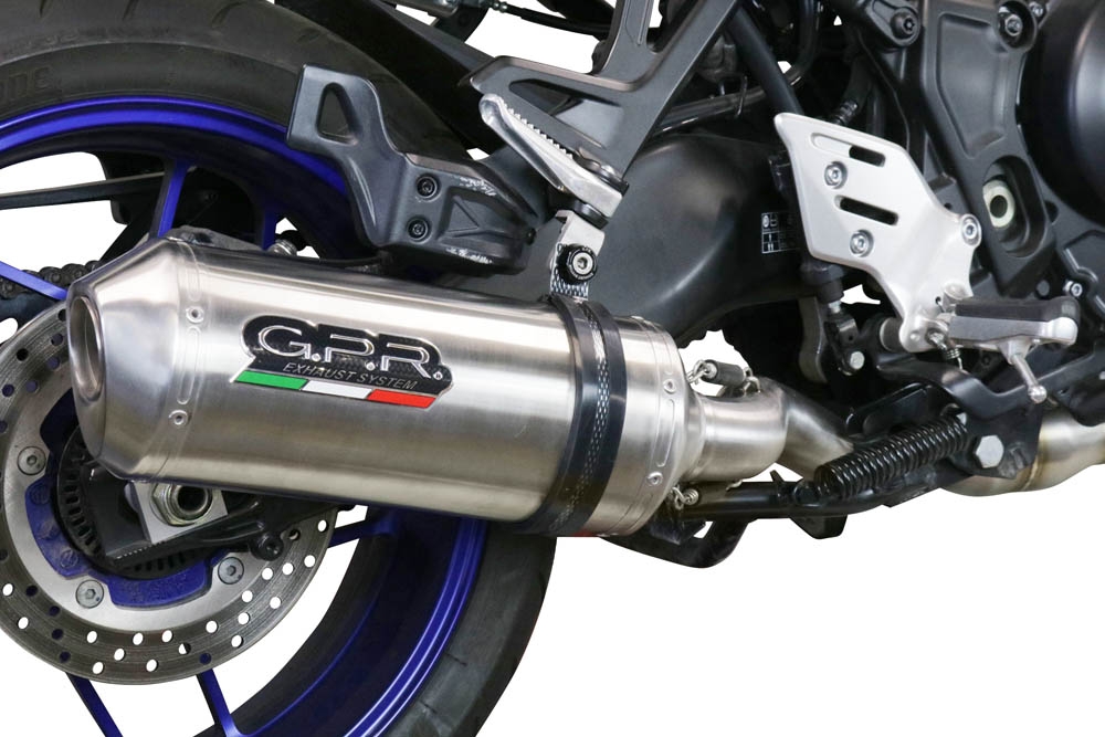 Scarico compatibile con Yamaha Tracer 9 2021-2024, Satinox , Scarico completo omologato,fornito con db killer estraibile,catalizzatore e collettore