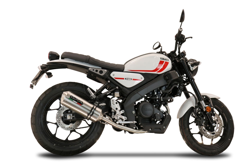 Scarico compatibile con Yamaha XSR 125 2021-2025, Satinox , Scarico completo omologato,fornito con db killer estraibile,catalizzatore e collettore