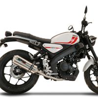 Scarico compatibile con Yamaha XSR 125 2021-2025, Satinox , Scarico completo omologato,fornito con db killer estraibile,catalizzatore e collettore