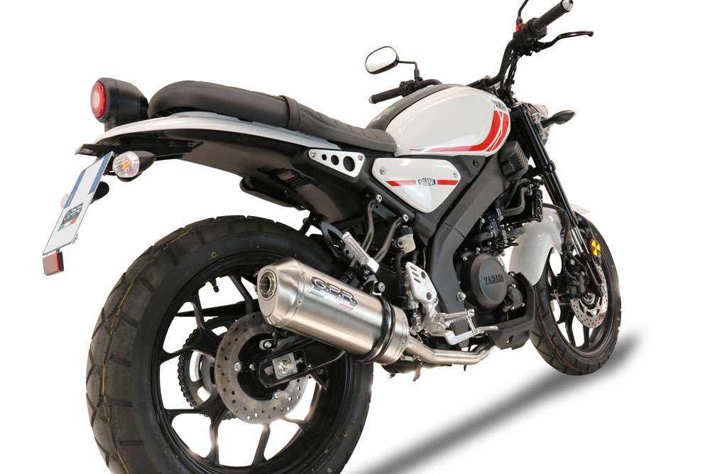Scarico compatibile con Yamaha XSR 125 2021-2025, Satinox , Scarico completo omologato,fornito con db killer estraibile,catalizzatore e collettore