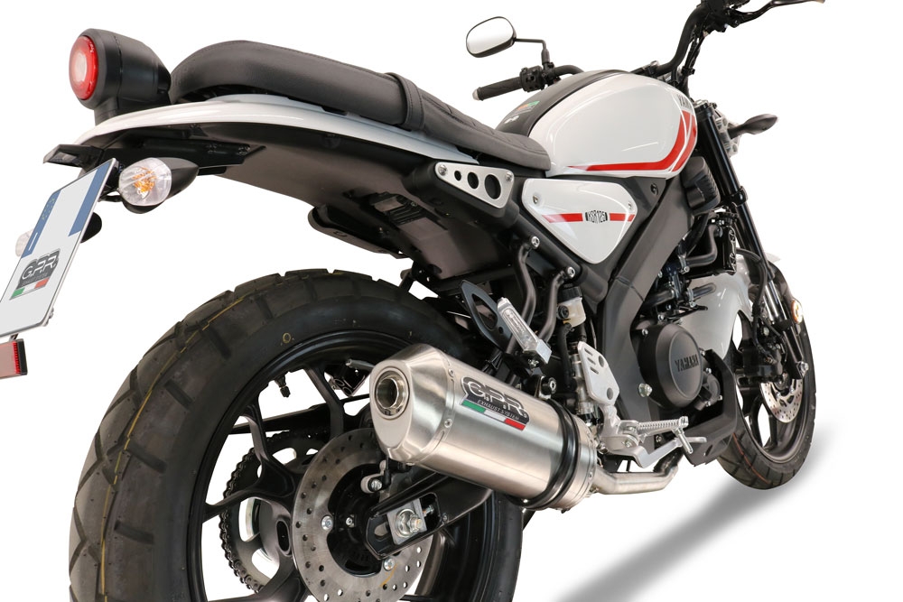Scarico compatibile con Yamaha XSR 125 2021-2025, Satinox , Scarico completo omologato,fornito con db killer estraibile,catalizzatore e collettore