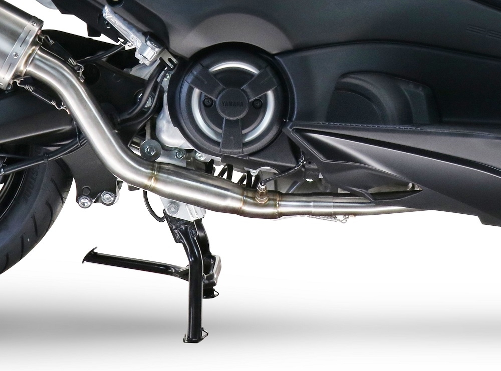 Exhaust system compatible with Yamaha T-Max 560 2022-2024, Dual Poppy, Homologated legal full system exhaust, including removable db killer and catalyst 