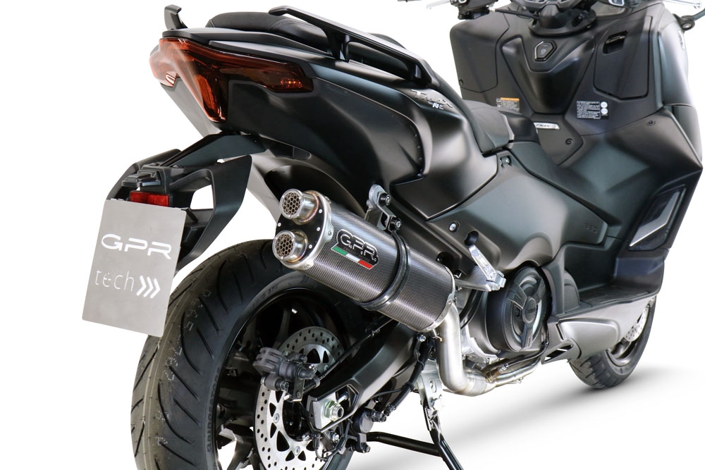 Exhaust system compatible with Yamaha T-Max 560 2022-2024, Dual Poppy, Homologated legal full system exhaust, including removable db killer and catalyst 