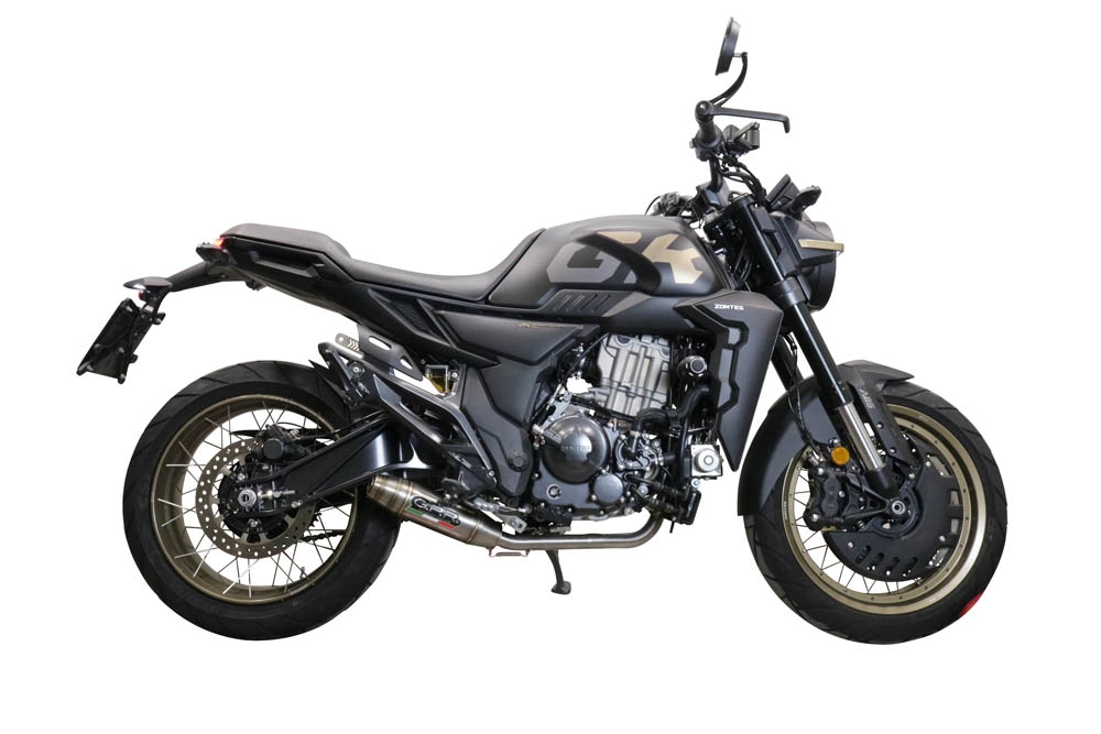 Exhaust compatible with Zontes 350 T2 ADV 2022-2024, Deeptone Inox, Racing full system exhaust, including removable db killer 