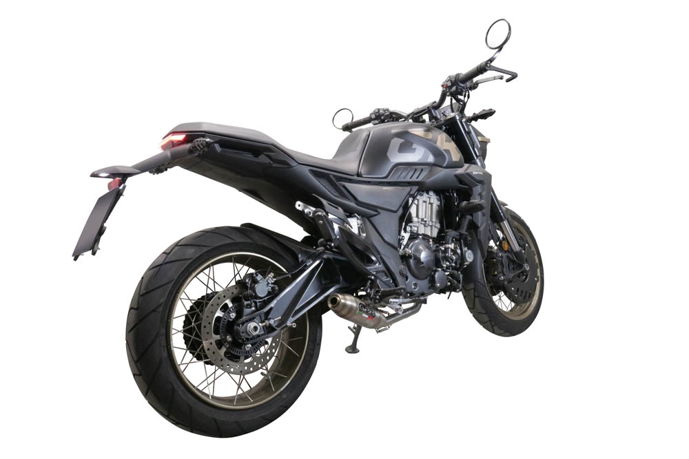 Exhaust compatible with Zontes 350 T2 ADV 2022-2024, Deeptone Inox, Racing full system exhaust, including removable db killer 