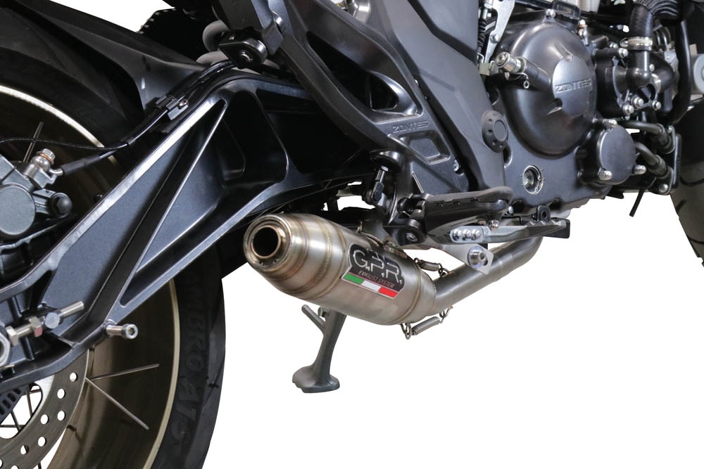 Exhaust system compatible with Zontes 350 GK 2022-2024, Deeptone Inox, Racing full system exhaust, including removable db killer 