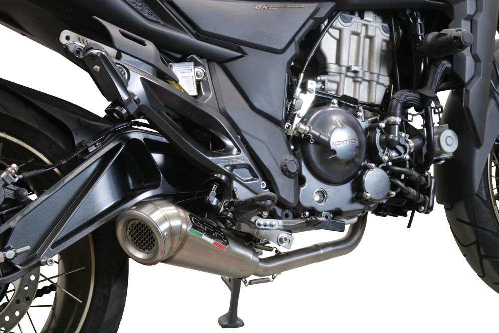 Exhaust system compatible with Zontes 350 T1 ADV 2022-2024, Deeptone Inox, Racing full system exhaust, including removable db killer 