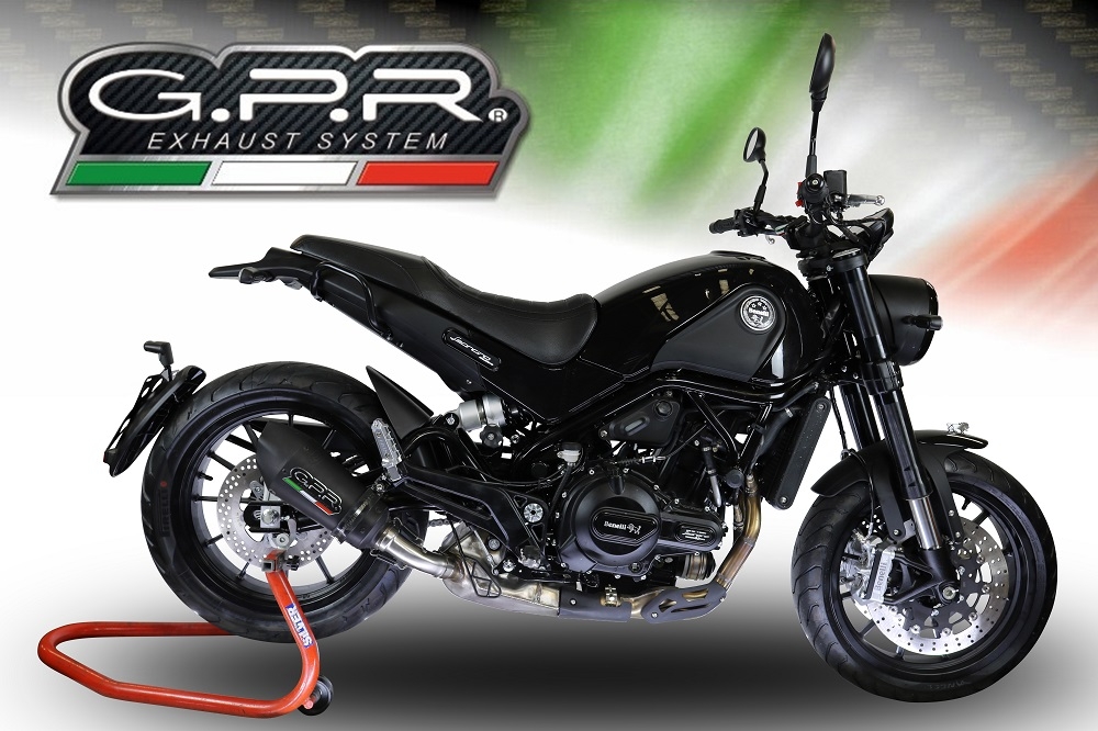 Scarico compatibile con Benelli Leoncino 500 Trail 2017-2024, Gpe Ann. Black titanium, Scarico omologato, silenziatore con db killer estraibile e raccordo specifico