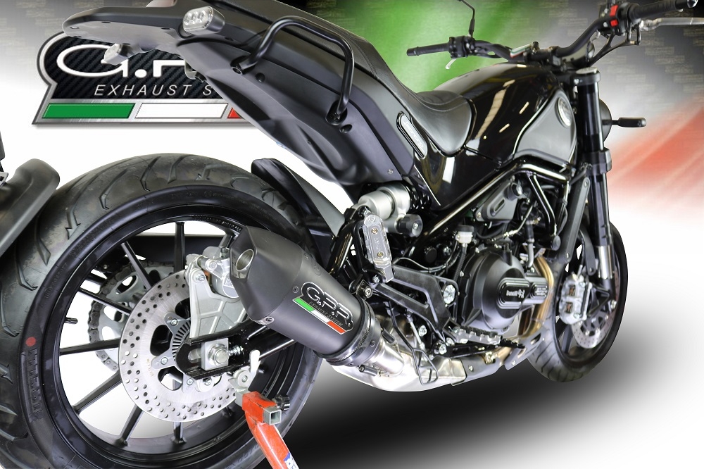 Scarico compatibile con Benelli Leoncino 500 Trail 2017-2024, Gpe Ann. Black titanium, Scarico omologato, silenziatore con db killer estraibile e raccordo specifico