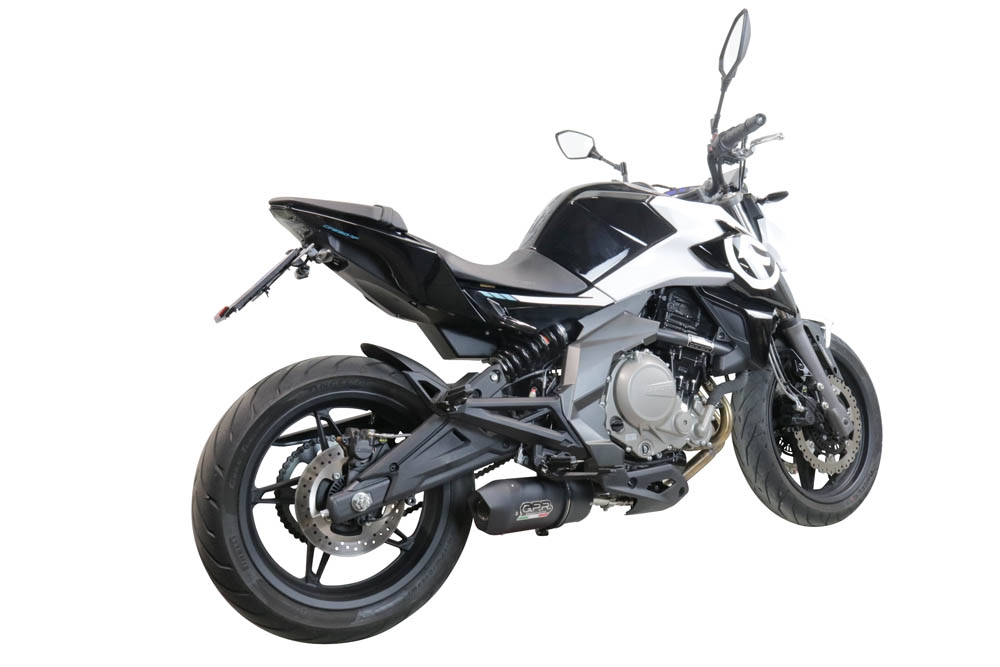 Scarico compatibile con Cf Moto 650 Nk 2021-2024, Furore Nero, Terminale di scarico Racing, con raccordo specifico e db killer estraibile