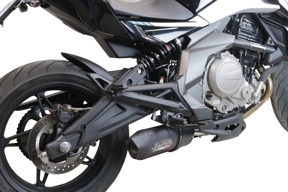 Scarico compatibile con Cf Moto 650 Nk 2021-2024, Furore Nero, Terminale di scarico Racing, con raccordo specifico e db killer estraibile