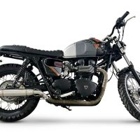 Exhaust compatible with Triumph BONNEVILLE T100 2001-2014, Deeptone Inox, Dual Homologated legal slip-on exhaust including removable db killers and link pipes 