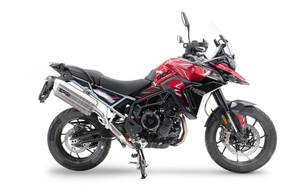 Exhaust compatible with Triumph Tiger 900 GT / Pro / Rally Pro 2024-2025, Hyper Sonic Titanium, Homologated legal slip-on exhaust including removable db killer and link pipe 