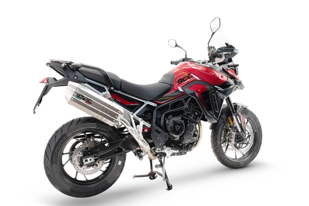 Exhaust compatible with Triumph Tiger 900 GT / Pro / Rally Pro 2024-2025, Hyper Sonic Titanium, Homologated legal slip-on exhaust including removable db killer and link pipe 