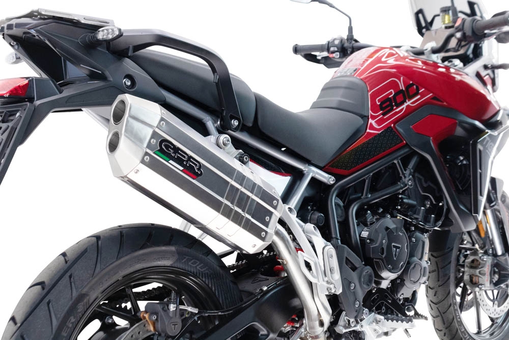 Exhaust compatible with Triumph Tiger 900 GT / Pro / Rally Pro 2024-2025, Hyper Sonic Titanium, Homologated legal slip-on exhaust including removable db killer and link pipe 