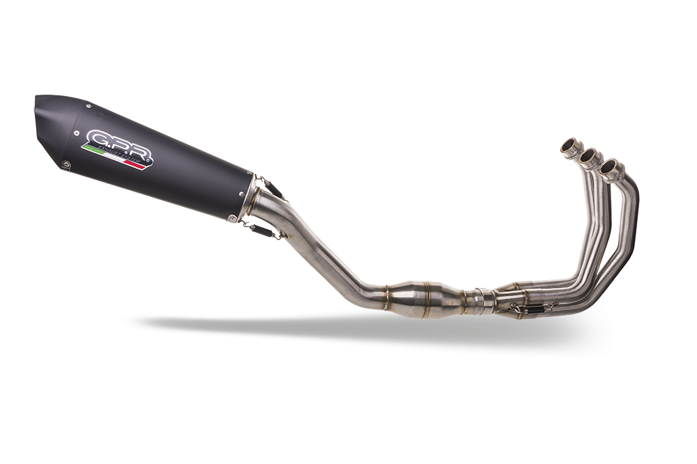 Scarico compatibile con Triumph Daytona 660 2023-2025, Gpe Ann. Black titanium, Scarico completo omologato,fornito con db killer estraibile e collettore