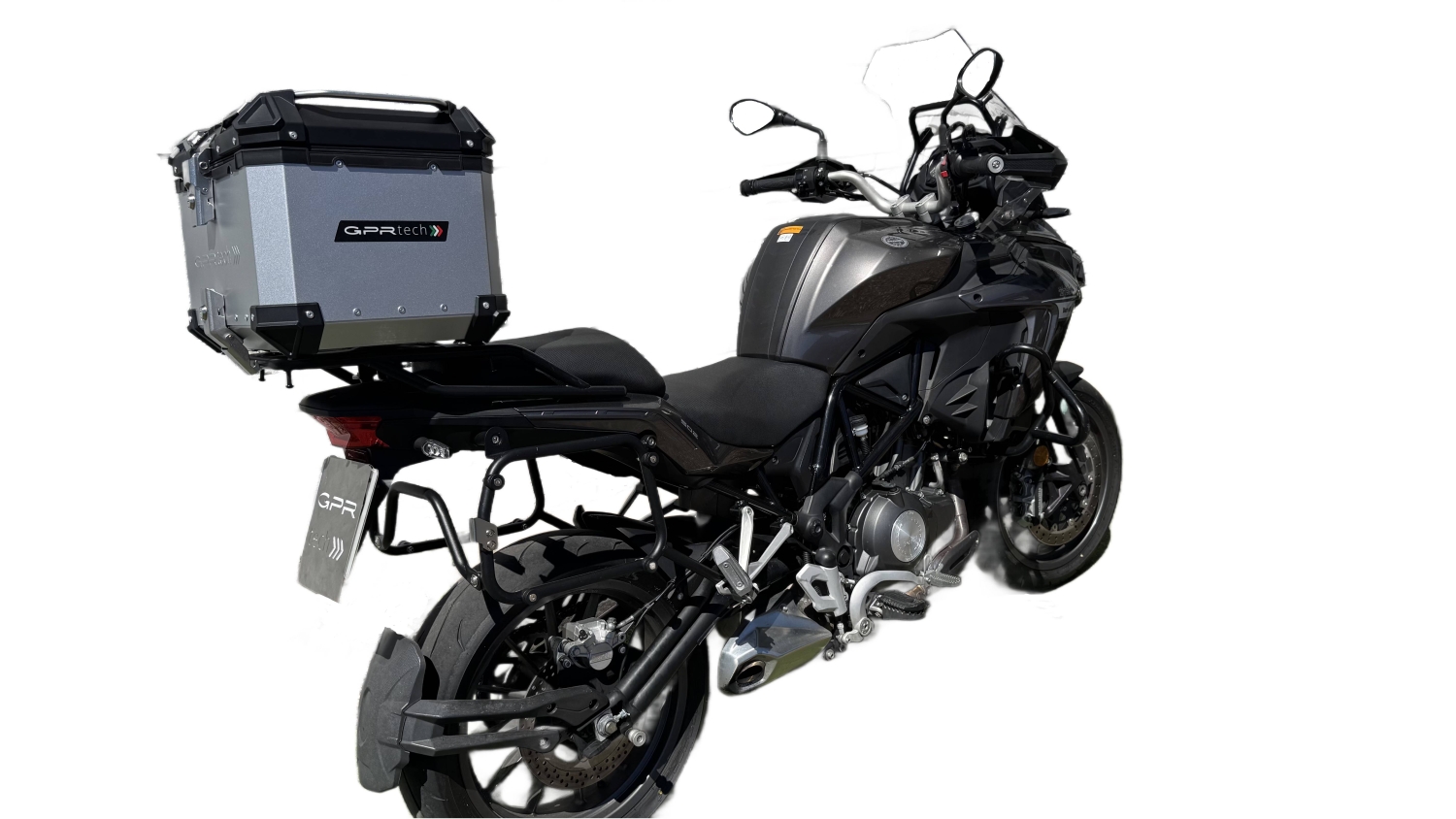 TOP CASE - BAULETTO GPR TECH COMPATABILE CON Benelli Trk 502 2021/2024 e5 GPR TECH BAULETTO TOP CASE ALPI-TECH 35 LT. COLORE ARGENTO CON PIASTRA SPECIFICA 