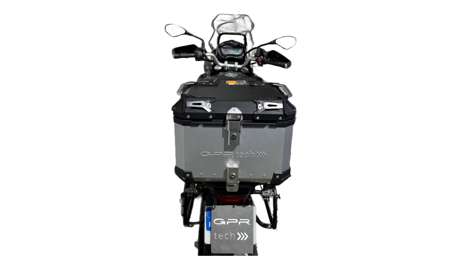 TOP CASE - BAULETTO GPR TECH COMPATABILE CON Benelli Trk 502 2021/2024 e5 GPR TECH BAULETTO TOP CASE ALPI-TECH 35 LT. COLORE ARGENTO CON PIASTRA SPECIFICA 