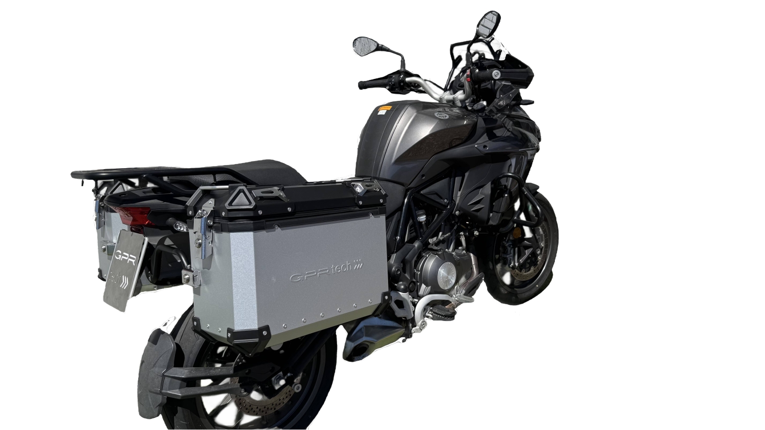 GPR TECH COMPATABILE CON Benelli Trk 502 2021/2024 e5 GPR TECH COPPIA DI VALIGIE LATERALI ARGENTO ALPI-TECH 38 LT. + 38 LT. CON TELAIO SPECIFICO 