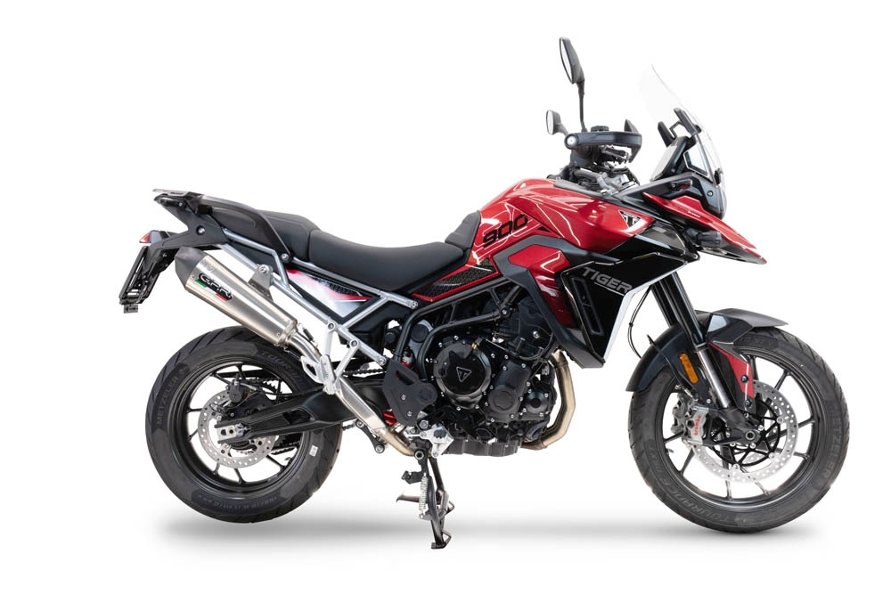 Exhaust compatible with Triumph Tiger 900 GT / Pro / Rally Pro 2024-2025, GP Evo4 Titanium, Homologated legal slip-on exhaust including removable db killer and link pipe 