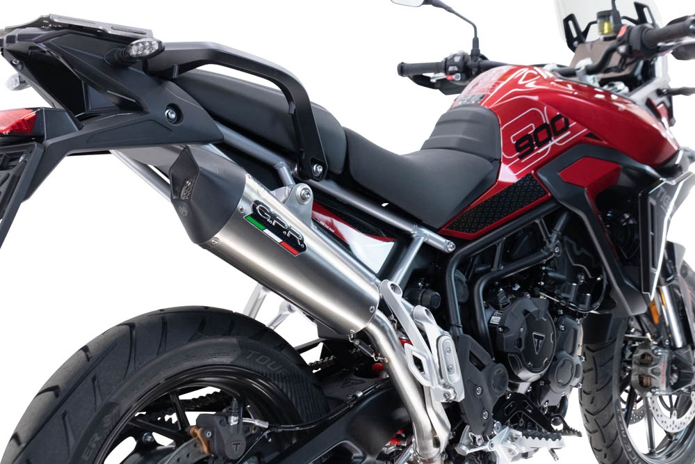 Exhaust compatible with Triumph Tiger 900 GT / Pro / Rally Pro 2024-2025, GP Evo4 Titanium, Homologated legal slip-on exhaust including removable db killer and link pipe 
