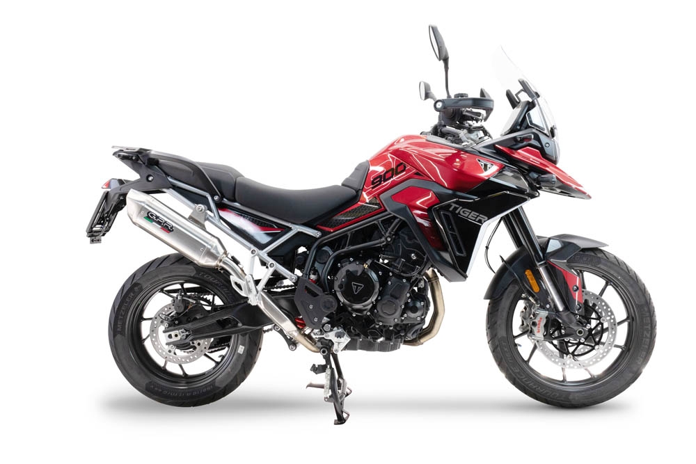 Exhaust compatible with Triumph Tiger 900 GT / Pro / Rally Pro 2024-2025, Furore-X Acciaio Inox, Homologated legal slip-on exhaust including removable db killer and link pipe 