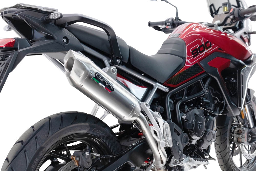 Exhaust compatible with Triumph Tiger 900 GT / Pro / Rally Pro 2024-2025, Furore-X Acciaio Inox, Homologated legal slip-on exhaust including removable db killer and link pipe 