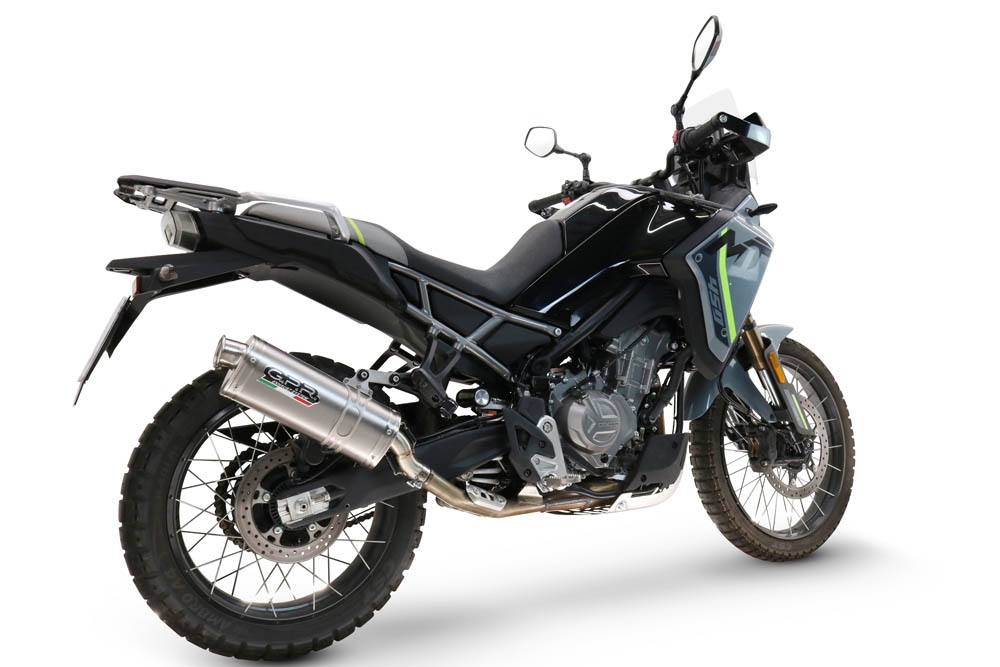 GPR exhaust compatible with  Cf Moto 450 MT 2024-2025, Dune Triovale Titanio, Homologated legal slip-on exhaust including removable db killer and link pipe 