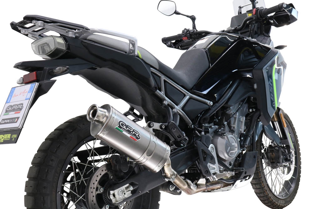 GPR exhaust compatible with  Cf Moto 450 MT 2024-2025, Dune Triovale Titanio, Homologated legal slip-on exhaust including removable db killer and link pipe 