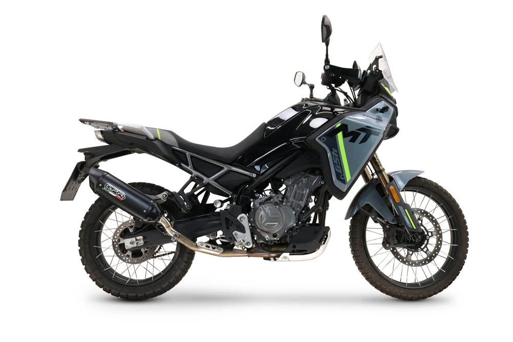 GPR exhaust compatible with  Cf Moto 450 MT 2024-2025, Furore-X Titanio Nero, Homologated legal slip-on exhaust including removable db killer and link pipe 