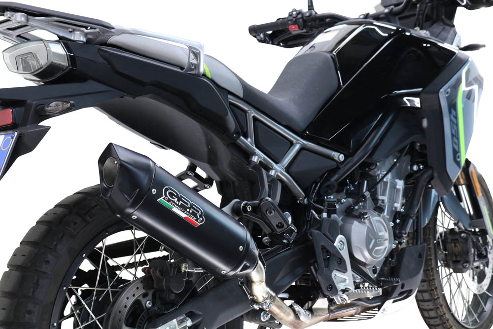 GPR exhaust compatible with  Cf Moto 450 MT 2024-2025, Furore-X Titanio Nero, Homologated legal slip-on exhaust including removable db killer and link pipe 
