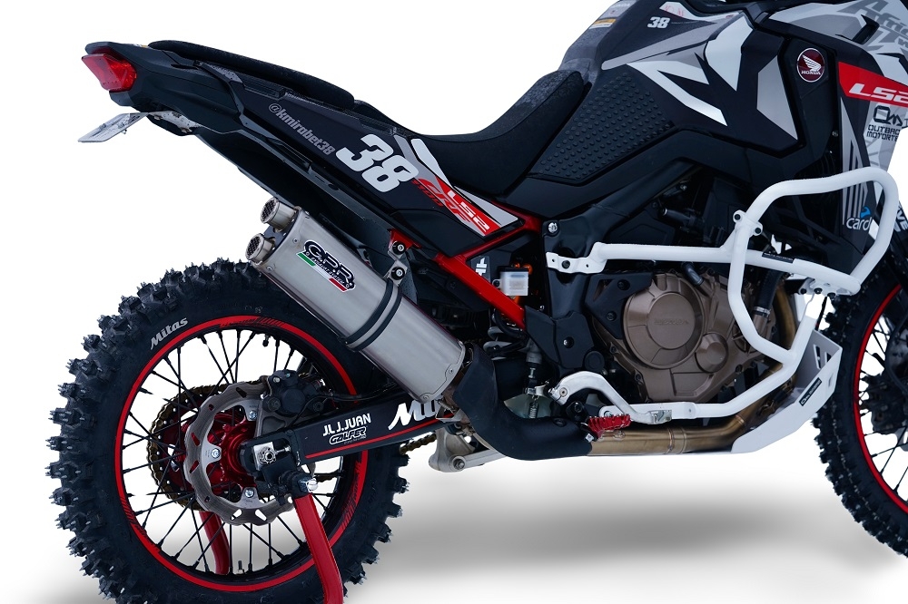 Exhaust compatible with Honda Crf 1100 L Africa Twin 2020-2025, Dual Inox, Homologated legal slip-on exhaust including removable db killer and link pipe 